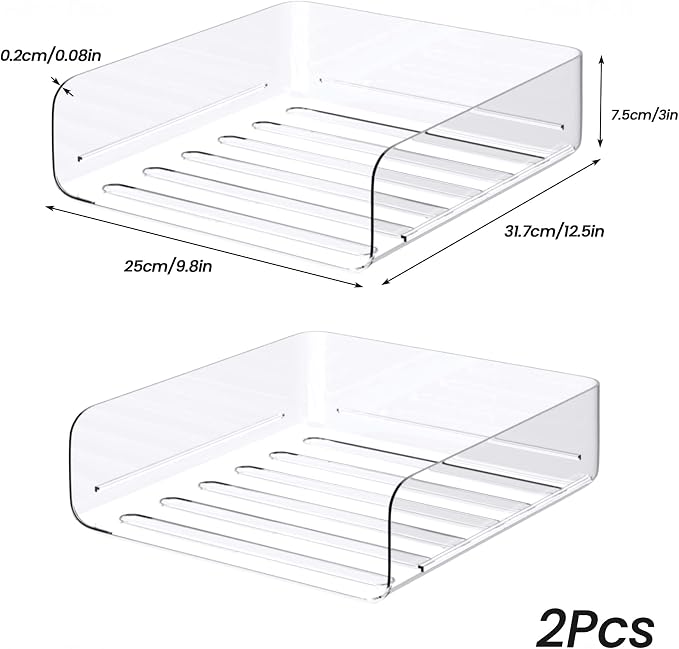 Tomorotec Desk Letter Tray Set, A4 Size Clear PET Stackable Document Organizer Office Desktop File Paper Holder Book Storage Rack Side Load Anti-Skid Stacking Support Convex Bottom (2X Portrait)