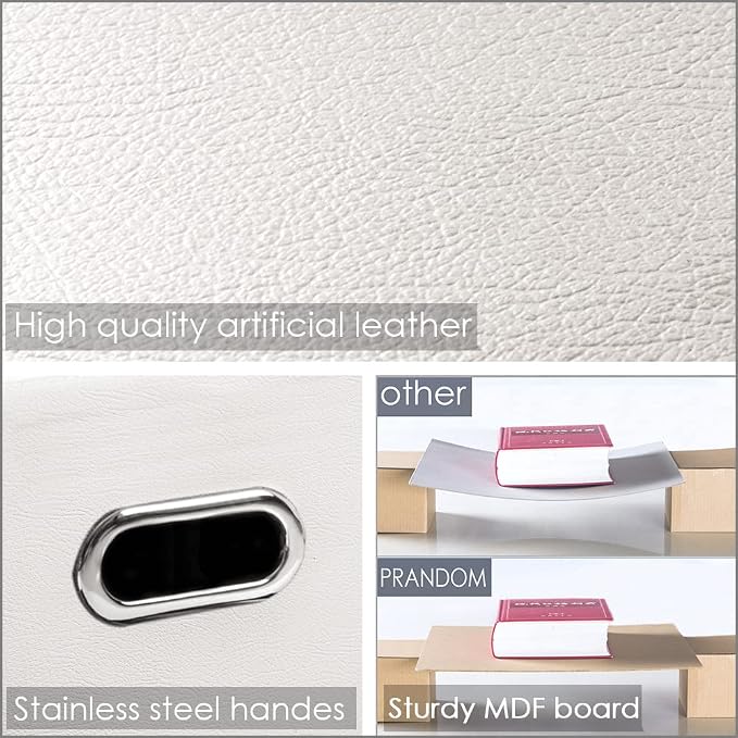 PRANDOM Leather Foldable Cube Storage Bins 13x13 inch [2-Pack] Fabric Storage Baskets Cubes Drawer with Cotton Handles Organizer for Shelves Nursery Closet Bedroom Clothes White