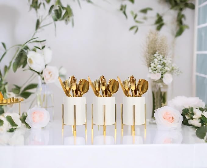 2pcs Sturdy Cutlery Holder White Ceramic With Metal Bracket Robust Silverware Caddy For Countertop - Spoon Holder Silverware Caddy