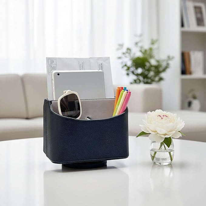 UnionBasic Rotating Desk Organizer, 360 Desk Spinning Caddy, Desktop TV Guide/Mail/Media/Remote Controller Holder Organizer,Fishskin Black