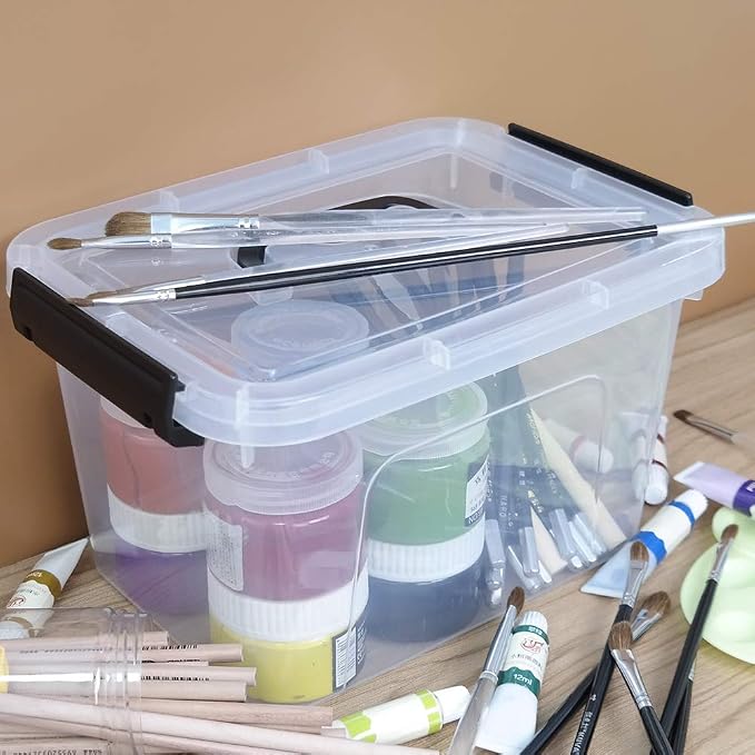 Wekioger 6 Quart Versatile Storage Bins with Handle and Secure Latching Buckles, 6 Packs Plastic Lidded Organizing Container Box, Clear