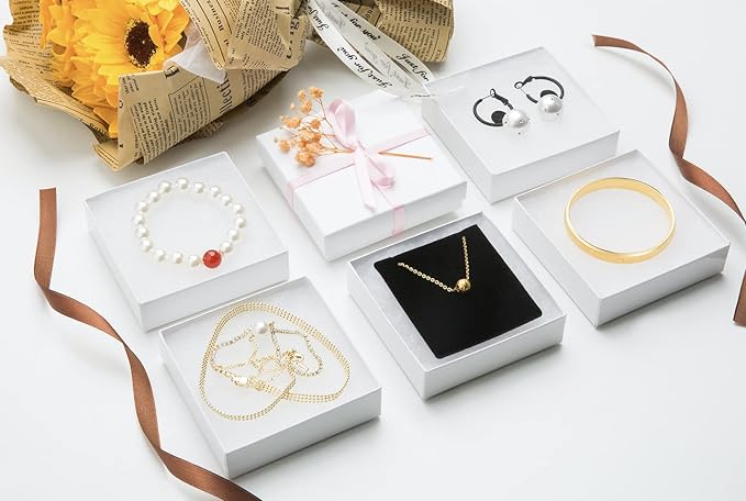 Magicool Hanger 96 Pack 3.5x3.5x1 Inch Cardboard Jewelry Boxes,Used for Necklaces,Bracelets,Earrings,Jewelry,Small Gift Packaging,Jewelry Gift Boxes with Lids and Filled with Cotton(White)