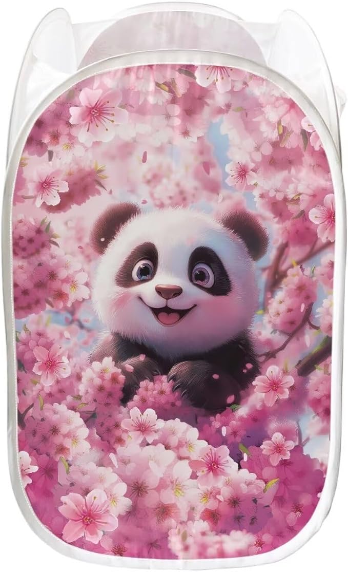 AFPANQZ Laundry Baskets Foldable Pop Up Cherry Blossom Panda Mesh Washing Laundry Basket Bag Bin Hamper Nursery Toy Tidy Storage Organiser Large Organizer 61L, 13.5x13.5x21 inches