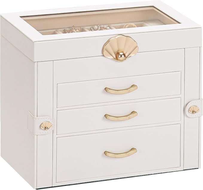Enthralite Jewelry Box with 3 Drawers : Jewelry Display Organizer for Earrings Necklaces - Gift for Girls Women | White