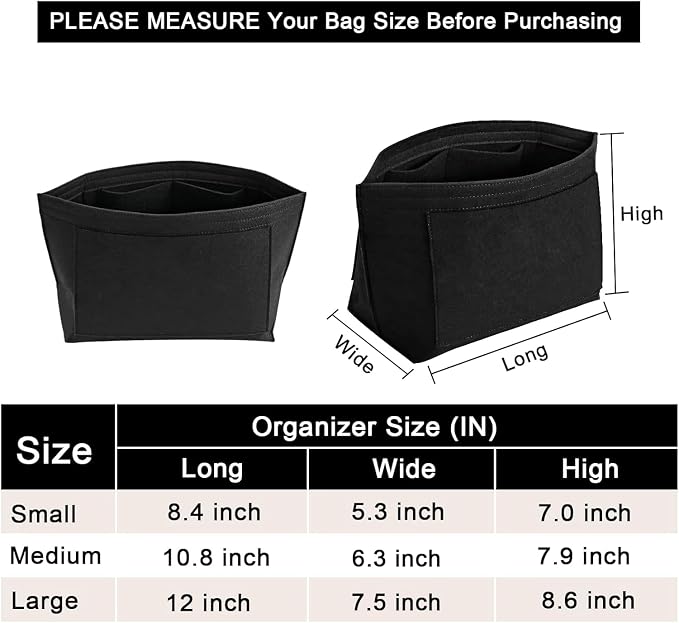 LOUKAYCCI Felt Purse Organizer Insert for Longchamp Le Pliage M Handbag Insert (Medium, Black)