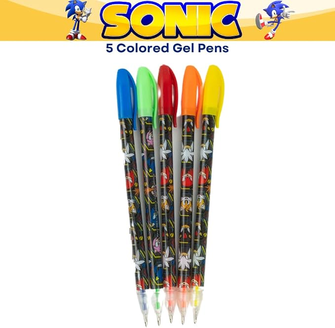 Innovative Designs Sonic the Hedgehog Pencil Case Set with Stickers and Gel Pens for Kids, Molded with Zip Closure, Blue