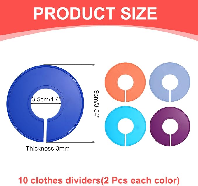 uxcell 10 Pcs Clothes Dividers,Round Closet Rack Dividers Clothing Rack Size Dividers Blank Labels Writable & Reusable for Hanging Clothes Sorting Size, 5 Colors