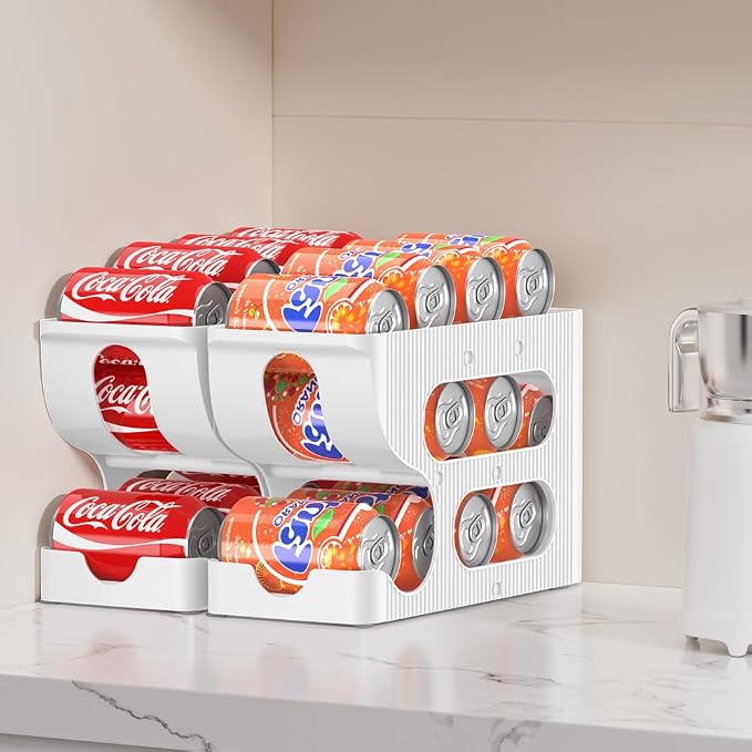 Sotfamily FIFO Soda Can Organizer for Pantry or Fridge, Holds 48 Cans | 4-Pack Automatic Rolling Drink Organizer for Fridge, Space-Saving Pop Can Dispenser/Holder/Storage/Container for Refrigerator