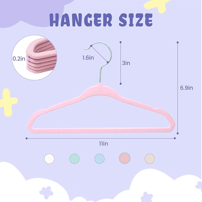 BAGAIL 50 Pack Kids Velvet Hangers 11 Inches Children's Clothes Hangers Non-Slip Baby Hangers for Infant/Toddler (Blush Pink)
