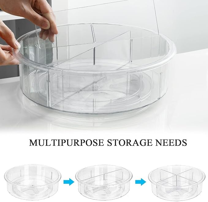Greenco Lazy Susan Turntable, 12" Round Plastic Clear Storage Organizer with Dividers for Kitchen, Spice Rack, Cabinet, Pantry, Fridge, Freezer, Countertop