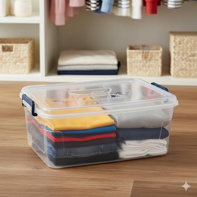 Tribello Clear Storage Bins with Lids, 6-Pack Stackable Plastic Storage Containers for Home Organization – Totes for Closet and Underbed Storage, 16 Quarts
