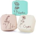 Bridesmaid Gifts Jewelry Box Personalized Small Jewelry Travel Case Custom PU Leather Portable Bridesmaid Proposal Boxes Mini Jewellery Organizer Storage Earrings Rings Necklaces for Women Girls-Pink