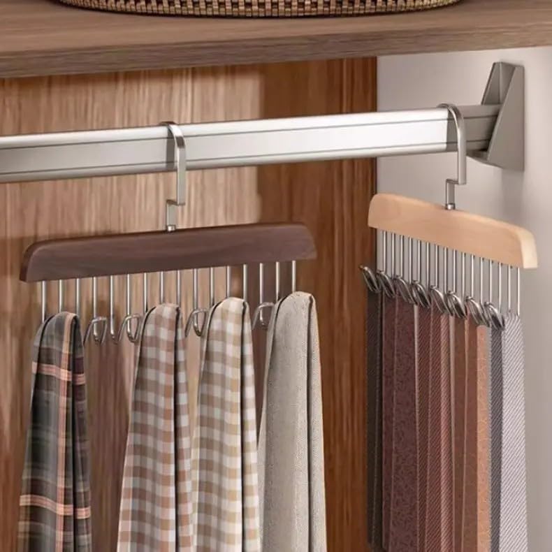 Lazer Wooden Clothes Hanger with 8 Adjustable Hooks | Multi-Purpose Wardrobe & Cupboard Organizer for Lingerie, Belts, S