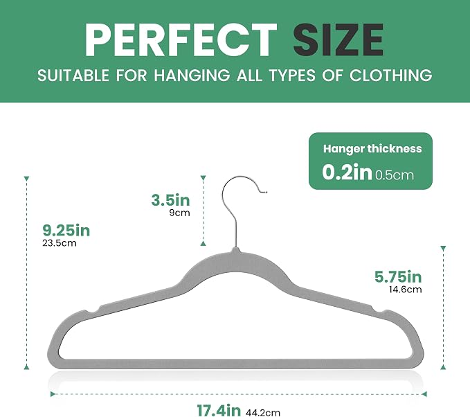 InfiniPower 50 Pack Velvet Hangers, Heavy Duty Clothes Hangers for Coat, Pants & Dress, Non-Slip Hanger Set with Shoulder Notches, 360° Swivel Hook, Space Saving, Grey