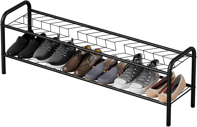 Shoe Rack,Long Shoe Organizer For Closet,Wide Shoe Storage For Entryway, 2 Tier Sturdy Metal Free Standing Shoe Shelf