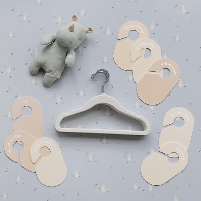 3 Sprouts Baby Closet Organizer Set, 15 Hangers, 8 Dividers, Cream/Neutral | 15 velvet hangers, 8 size dividers, Baby clothes closet dividers, Infant to toddler clothing, Matching nursery colors