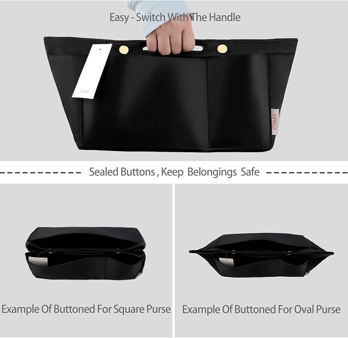 ZTUJO Purse Organizer Insert For Handbags, Silky Bag Organizer With 2 Zippers For Speedy Neverful Tote and More (Black, Medium)