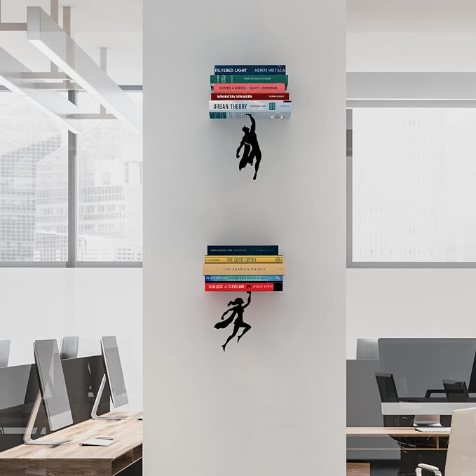 Artori Design Floating Bookshelf for Kids, Invisible Metal Book Shelf, Wall Decore Book Lovers Bookshelf (Wondershelf+Supershelf)
