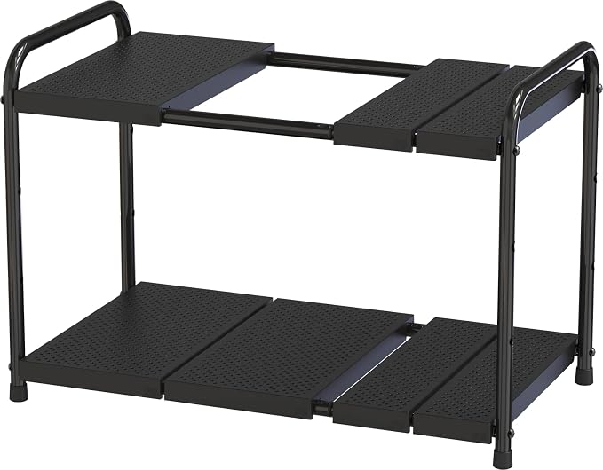 Deco Brothers Under Sink 2 Tier Expandable Shelf Organizer, Black