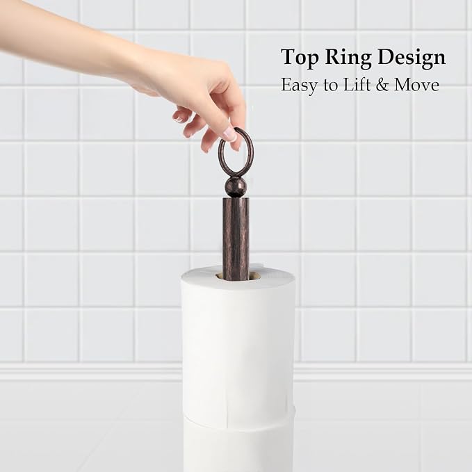 ROLABAM Heavy Weighted Toilet Paper Holder (with Reserve Function) Free Standing Toilet Paper Storage，Spare Toilet Paper Roll Holder Storage Stand for Bathroom Total Height 22.5" ，Oil Rubbed Bronze