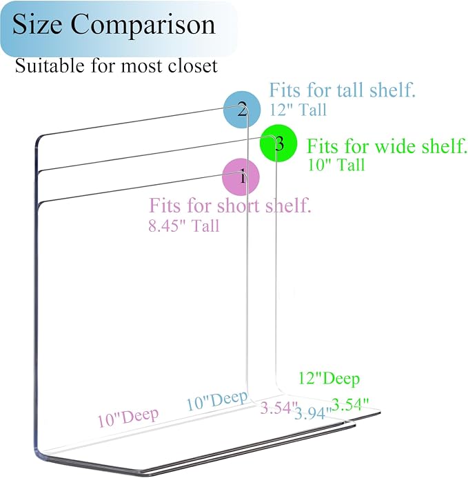 Shelf Dividers for Closet Organization - Acrylic Closet Dividers for Shelves - Clear Free-Standing Shelf Separators for Clothes Sweater Purse