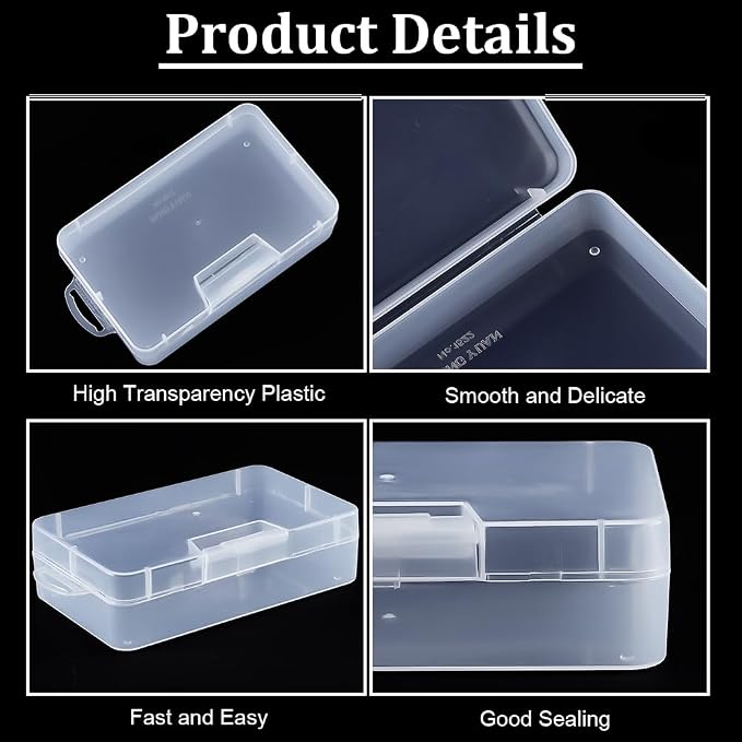 BENECREAT 4 Pack 5.5x3.35x1.5 Large Clear Plastic Box Container Clear Storage Organizer with Hinged Lid for Small Craft Accessories Office Supplies Clips