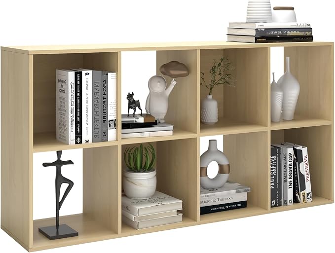 CTESNE【2026】 8 Cube Shelf with Anti-Tipping Kits + Reversible Open Back Bookcase, Multi Layer and Multi Grid partition Layout (Oak 11in)