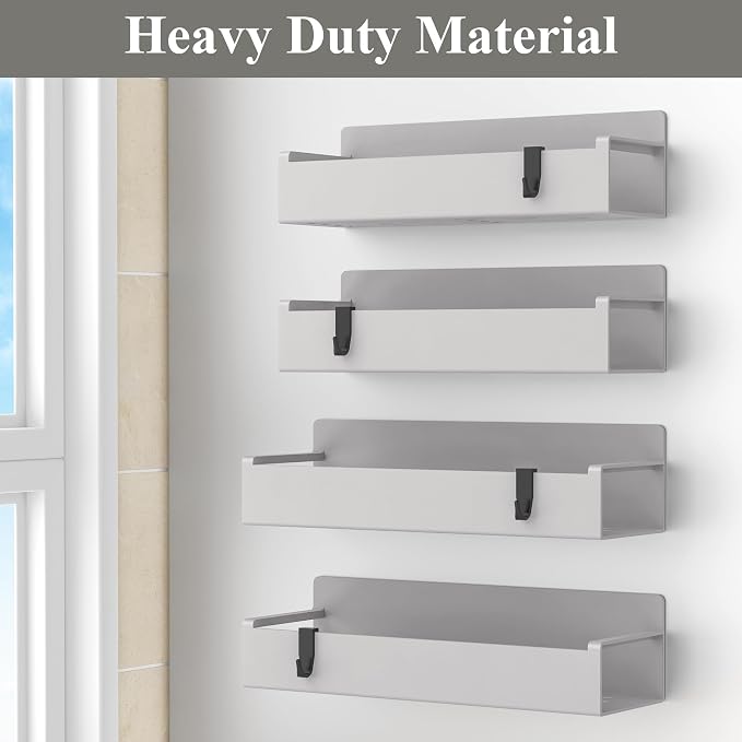 HuggieGems 4 Pack Magnetic Spice Rack Organizer for Refrigerator and Oven, Light Grey Fridge Organizers and Storage for Kitchen