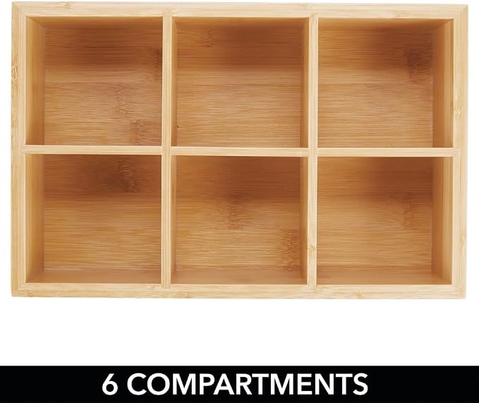 mDesign Bamboo Tea & Food Storage Organizer Container Box - Wooden Holder Case for Tea Bags, Coffee, Snacks, Sugar, Sweeteners, and Small Packets - Echo Collection - 2 Pack - Natural Wood