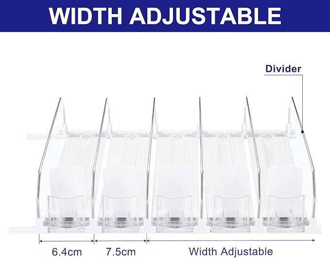 uxcell 5pcs Soda Can Organizer for Refrigerator, Self-Pushing Drink Organizer for Fridge, Width Adjustable Drink Dispenser Beverage Pusher For Pantry Vending Machine, White
