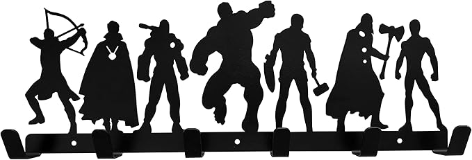 Superhero Coat Hook Wall Mounted 6 Hooks, Entryway Organizer, Modern Coat Hooks for Wall Mounting, Towel & Robe Rack with Superhero Theme- Heavy Duty, Decorative Hooks for Home, Bathroom