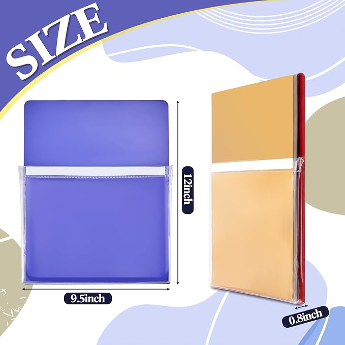 Henoyso 5 Pcs Magnetic File Holder Paper Holder Magnetic Pen Dry Erase Marker Organizer Fridge Pocket Organizer for Whiteboard Refrigerator, 12 x 9.5 in (Assorted Colors)
