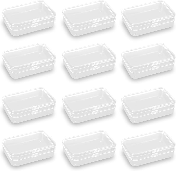 Rectangular Clear Plastic Box Containers (3.46" x 2.36" x 0.83 inch), 12 Pack Small Storage Boxes with Lids for Beads, Earplugs, Pins, Small Items etc.