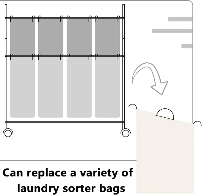 Windyun 3 Pcs Hypotenuse Laundry Sorter Replacement Bags Hamper Cart Removable Replacement Bags Laundry Storage Organizer Bag Hamper Liner, No Hooks 14.76 x 8.66 x 23.23/19.29 Inch(Beige)