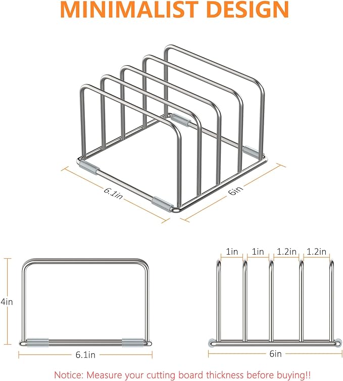 KORRTFID Cutting Board Holder Stand, Chopping Board Storage Rack, Cutting Board Organizer, 304 Stainless Steel Chopping Board Holder, Cookie Sheets Organizer 1.0+1.2 Inch Width Slots(Large)