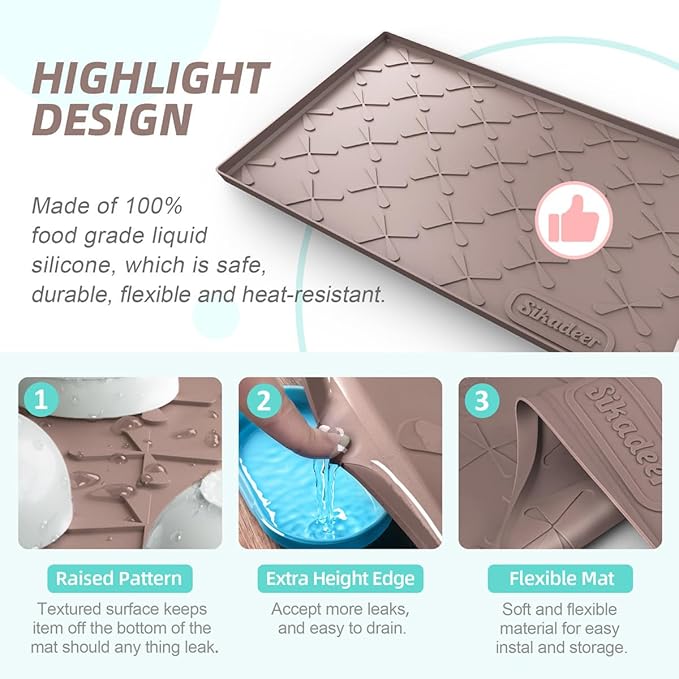 SIKADEER Under Sink Mat Waterproof 34" x 19", Silicone Mat Kitchen Drawer Shelf and Cabinet Liner, Sink Protector for Kitchen Organizers and Storage, Boot Tray Pet Food Mats