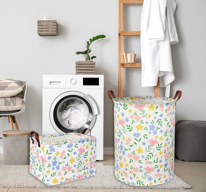 Girls Laundry hamper Baby Girl Hamper Kids Toy Storage Organizer Bins Gift Basket for Bedroom Decor(Flowers)