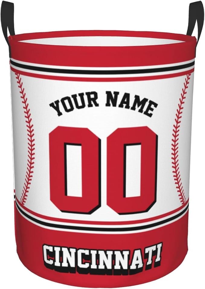 Custom Cincinnati Laundry Hamper Personalized Laundry Basket Customized Name And Number Collapsible Storage Basket for Bedroom Bathroom Living Room Baseball Fan Gifts