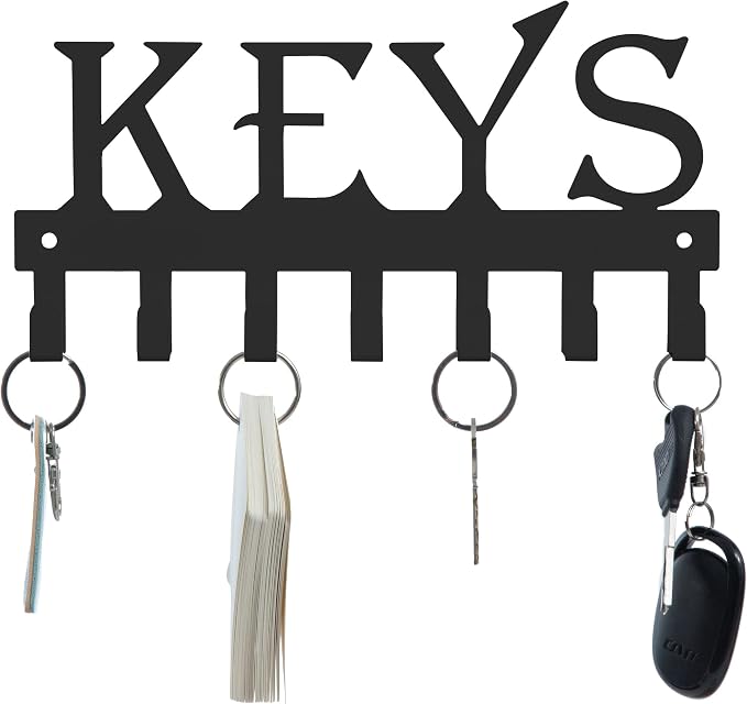 FairyCity Keys Holder for Wall Metal Vintage Keys Hook-25cm*12.8cm Home Decor Key Hanger Decorative with 7 Hooks,Black…