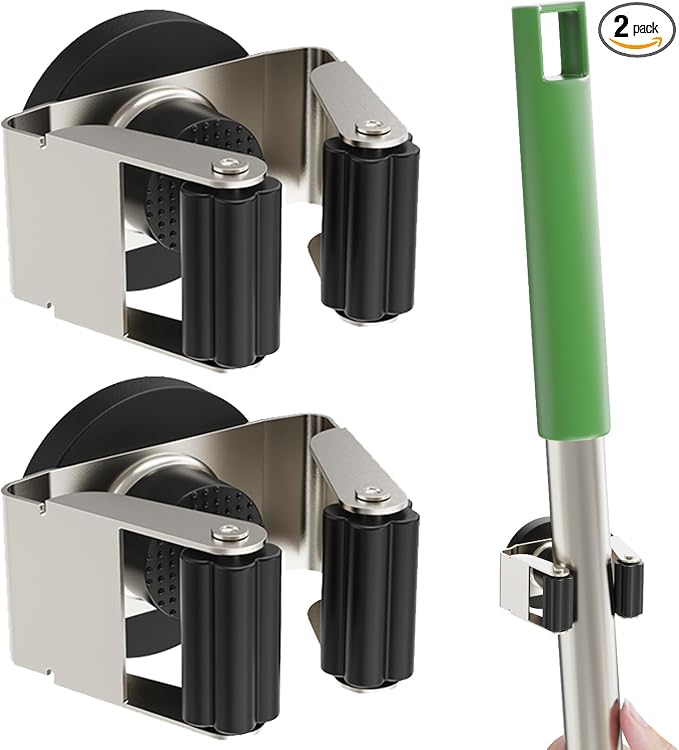 ULIBERMAGNET Magnetic Mop Broom Holder,6 Pack Heavy Duty Movable Magnetic Broom Holder Rack,Anti-slip Wall Mounted Utility Storage Mop Shovel Hanger for Garage, Kitchen, Laundry, Garden
