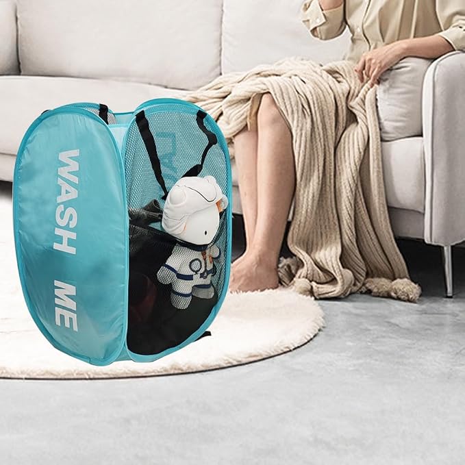 2Pack Collapsible Laundry Baskets Pop Up Laundry Hamper Mesh Storage Bins Clothes Hamper for Laundry, Blue