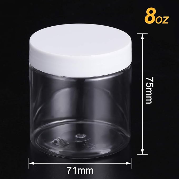 SATINIOR 12 Pack 8 oz Plastic Container Jars with Lids Round Clear Travel Cosmetic Container Jars for Toiletries, Lotion, Cream, Ointments, Makeup, Rhinestone, Samples, Kitchen Storage(White)