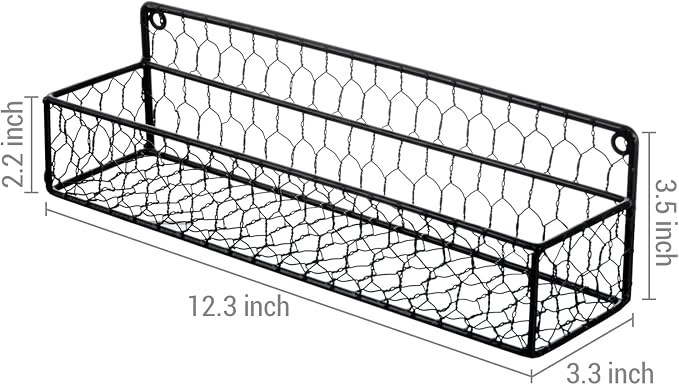 MyGift 2 Pcs Spice Rack Wall Mount, Small Seasoning Shelf Organizer, 12-Inch Over the Stove Hanging Kitchen Condiment Basket Storage Display, Black Wire