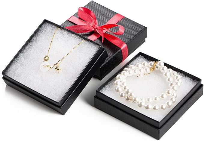 Magicool 20 Pack 3.5x3.5x1 Inch Cardboard Jewelry Boxes,Used for Necklaces,Bracelets,Earrings,Jewelry,Small Gift Packaging,Jewelry Gift Boxes with Lids and Filled with Cotton(Black)