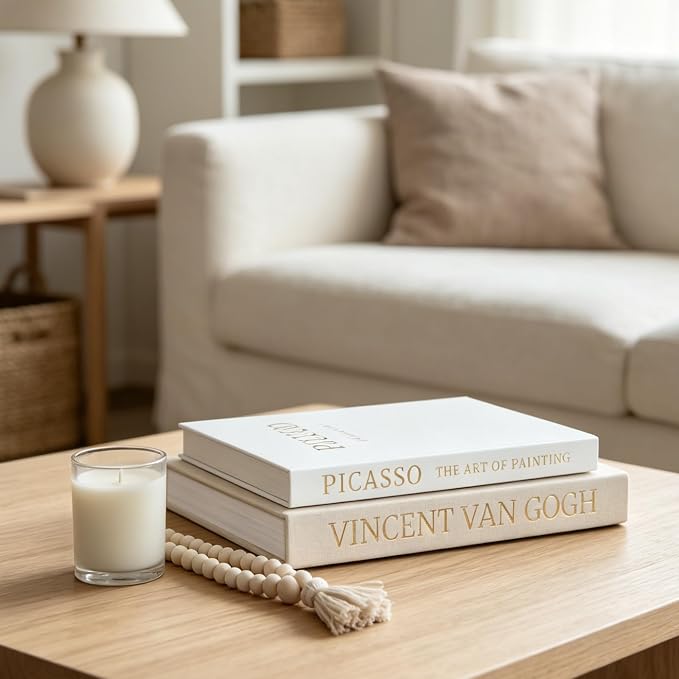 Small Faux Books（9.8' X 7'）- Set of 2 Linen Decorative Books for Coffee Table, Bookshelf or Mantle Decor - Hidden Storage Box for Remote, Photo & Tickets - Elegant Neutral Design Fits Any Home Decor