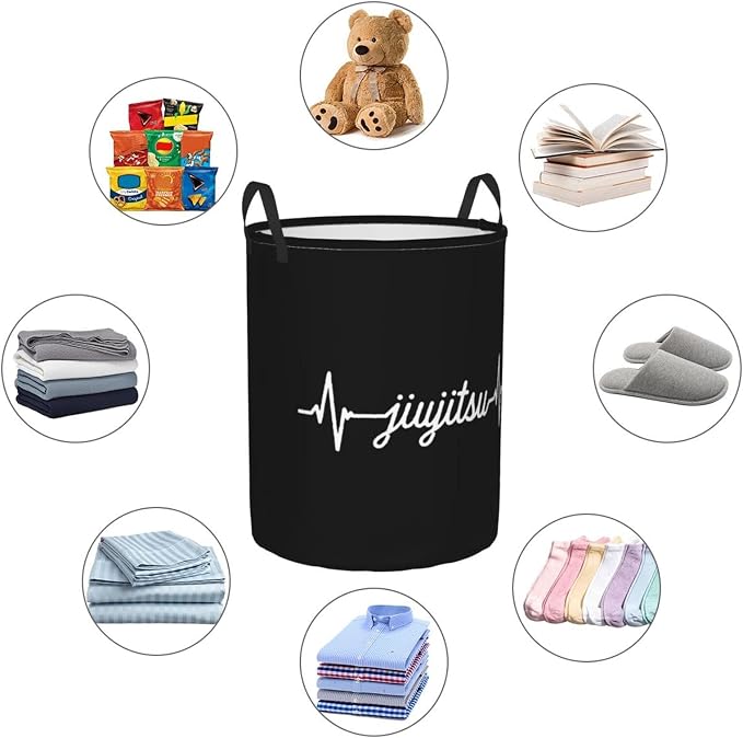 Jiu Jitsu Heartbeat-BJJ Pulse Laundry Hamper Round With Handles Laundry Hamper, For Bathroom Laundry Storage
