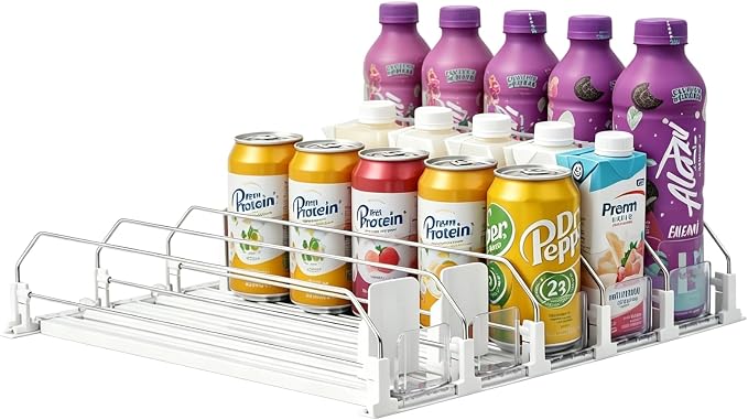 Drink Organizer for Fridge,Soda Can Dispenser for Refrigerator,Upgraded 5 Row Fridge Drink Organize,Drink Pusher for Fridge,Automatic Refrigerator Drink Organize for Fridge Holds up to 25 Cans