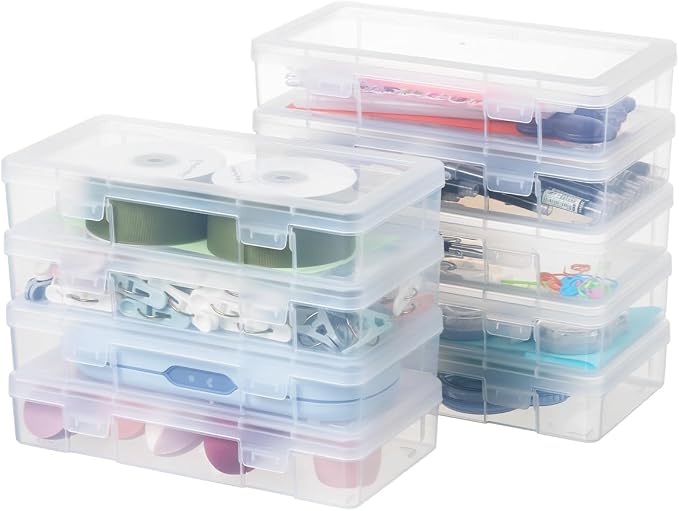 novelinks Clear Pencil Box and Small Plastic Storage Containers with Lids | 9 Pack, Medium Clear, Plastic Pencil Boxes, Board Game Storage Containers, Task Boxes for Special Education, Mini Organizer