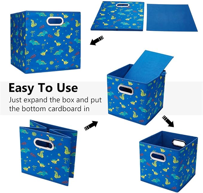 6 Cube Storage Bins Blue 10.5x10.5x11 Inch Foldable Dinosaur Coastal Print Fabric Half Storage Basketes for Home Organizers Storage Drawer,QY-SC13-6