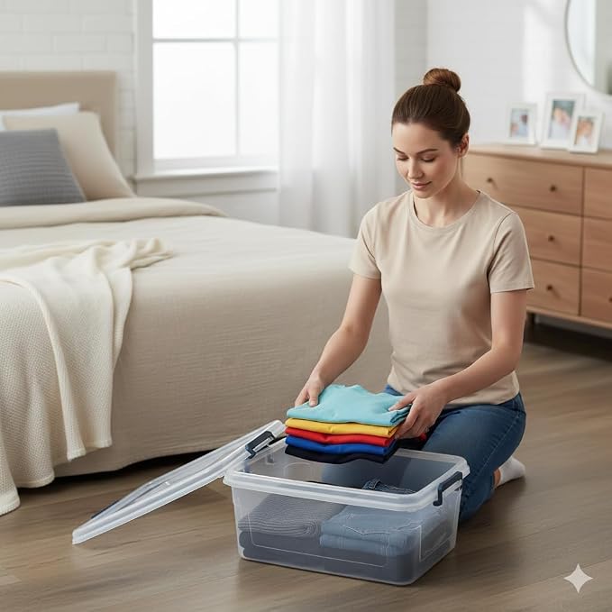 Tribello Clear Storage Bins with Lids, Stackable Plastic Storage Containers for Home Organization – Totes for Closet and Underbed Storage, 16 Quarts